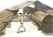 木挽き職人による作業イメージ